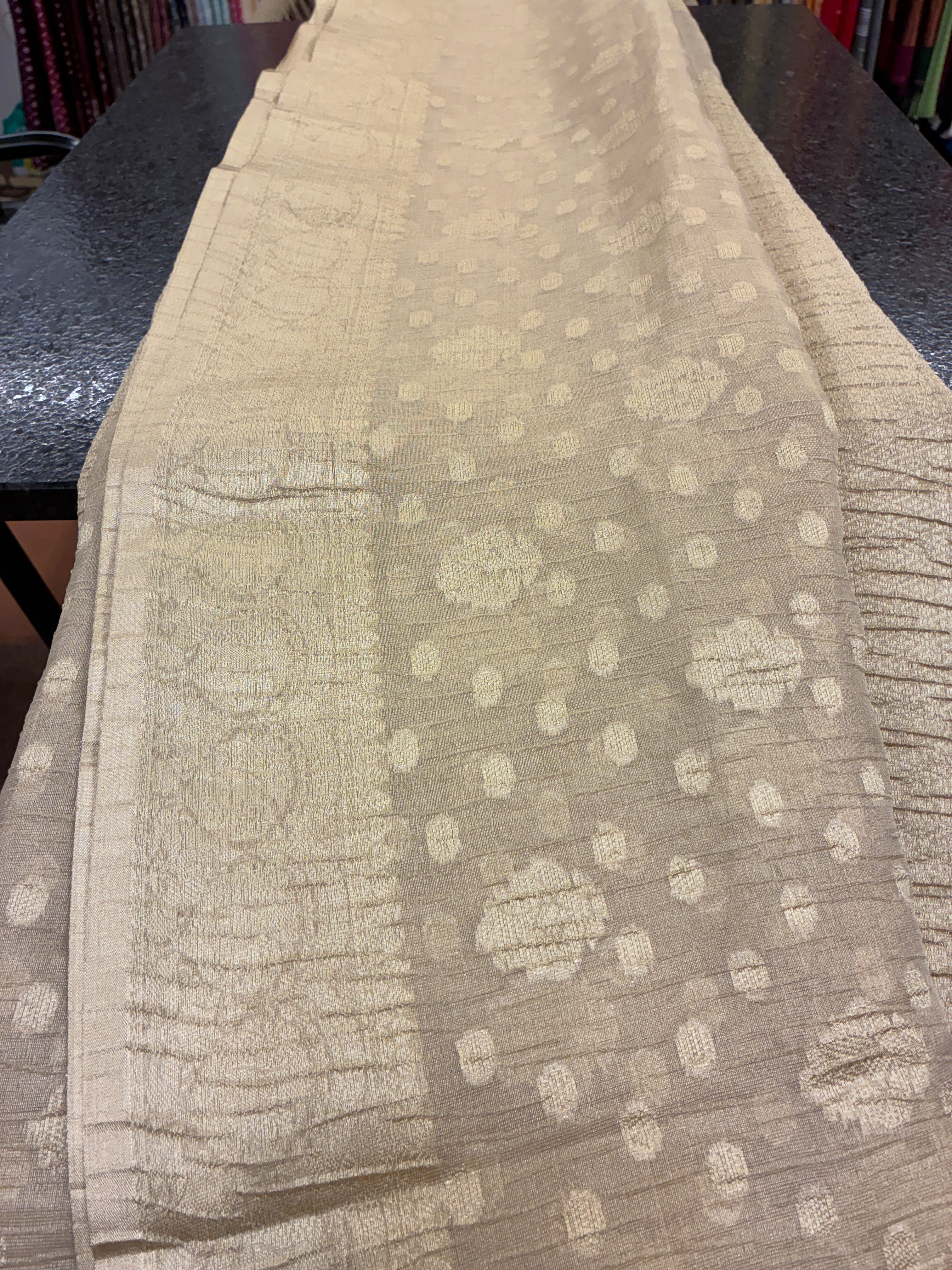 Banarasi Crush Tissue Saree in butti pattern- Gold and Cream
