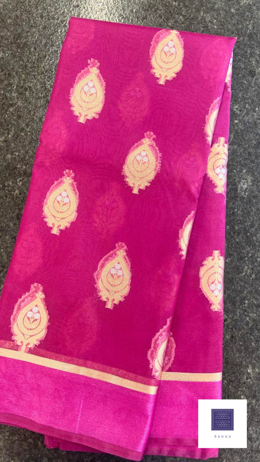 Traditional Banarasi Weaving in Organza - Magenta Pink