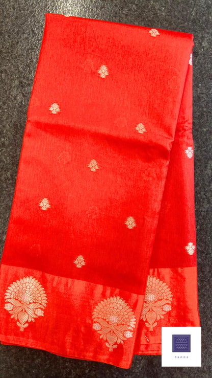 Raw Mango Semi silk saree - Red Flowers