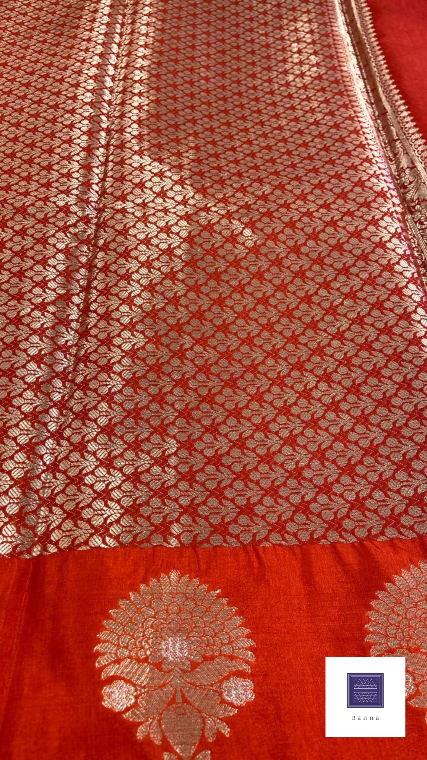 Raw Mango Semi silk saree - Red Flowers