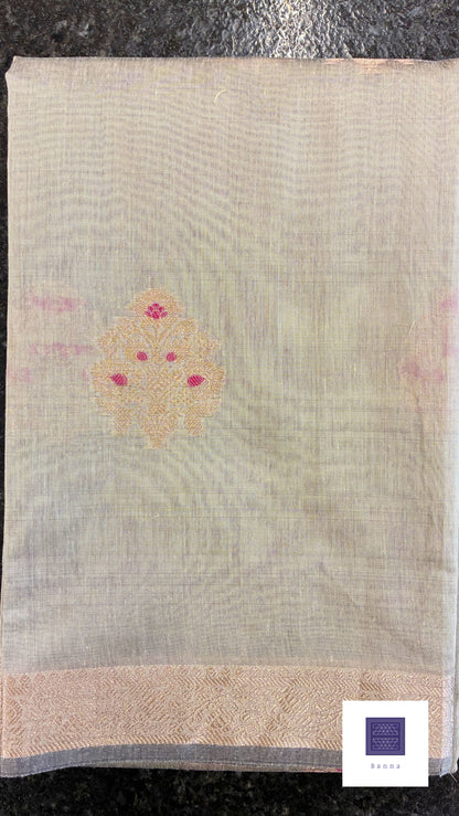 Silk Cotton with Meenakari thread work  - Light Green