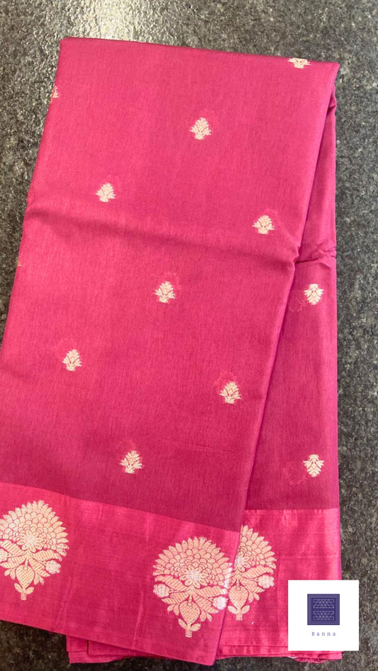 Raw Mango Semi silk saree - Wine Purple Floral Buttis