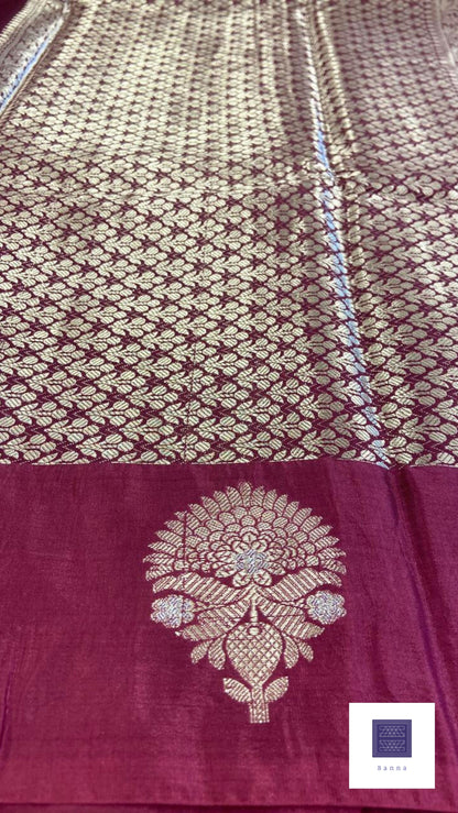 Raw Mango Semi silk saree - Wine Purple Floral Buttis