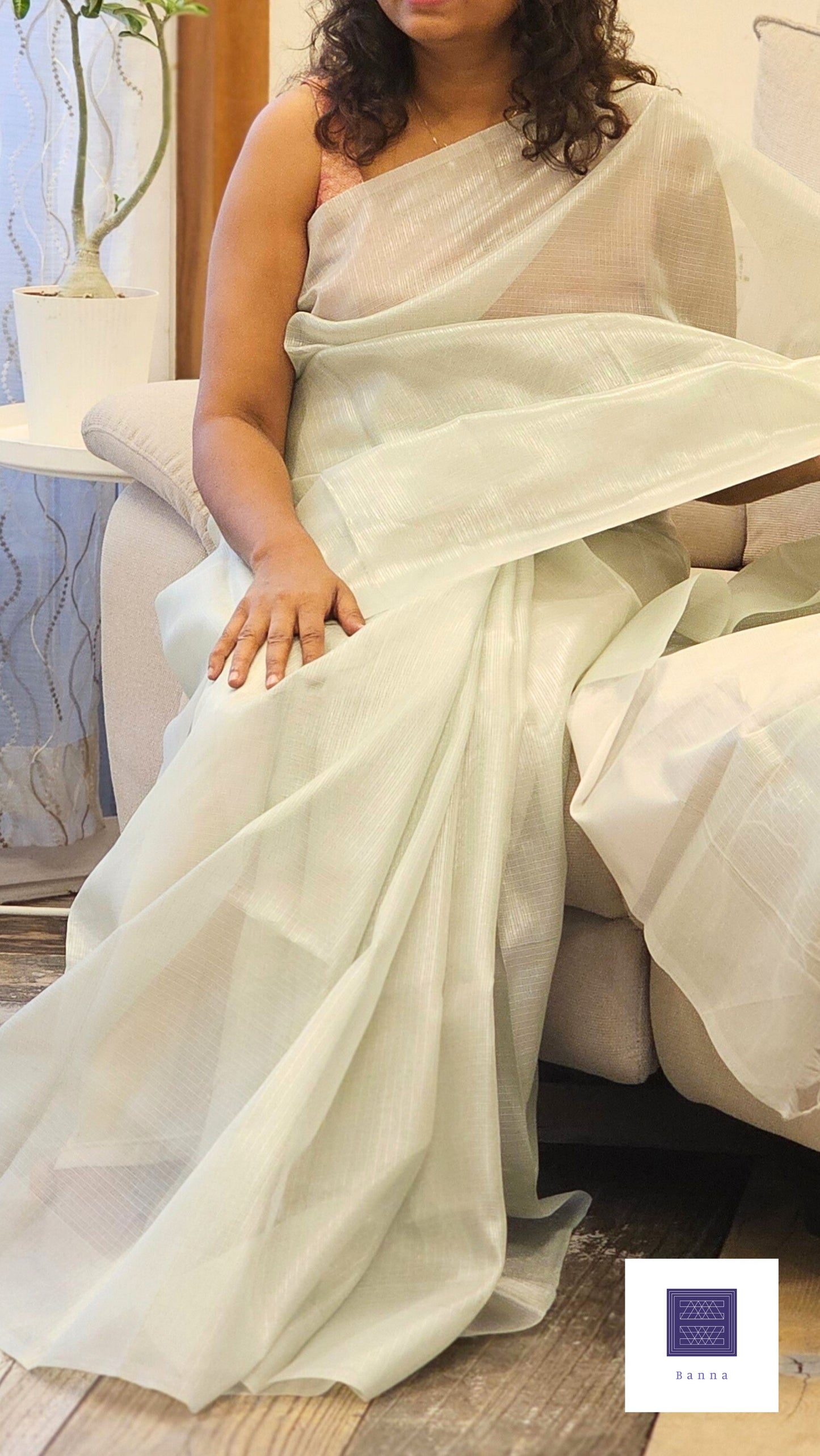 Tissue Checks in Silver zari - Pastel Green