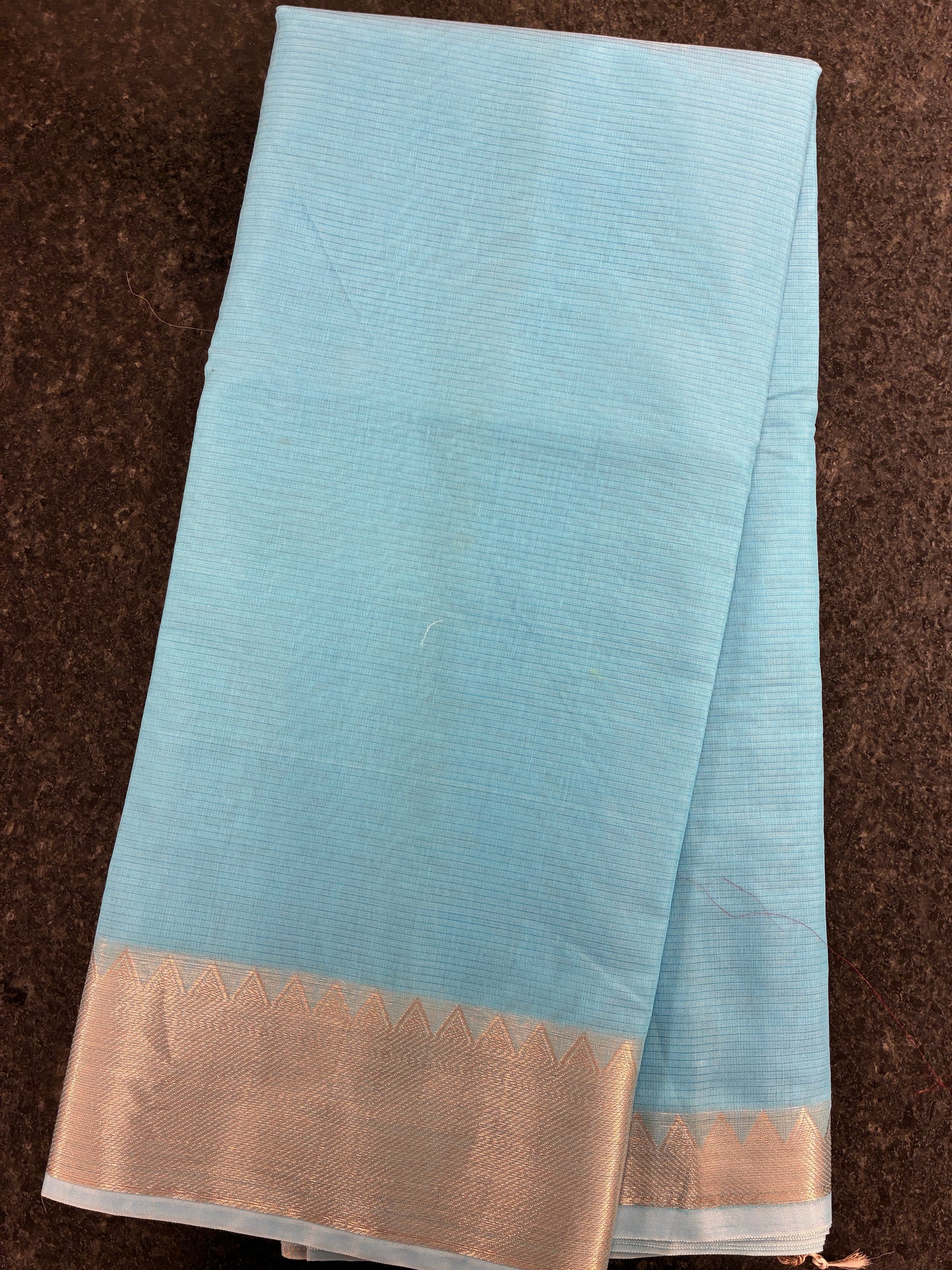 Cotton Saree temple border - Sky blue