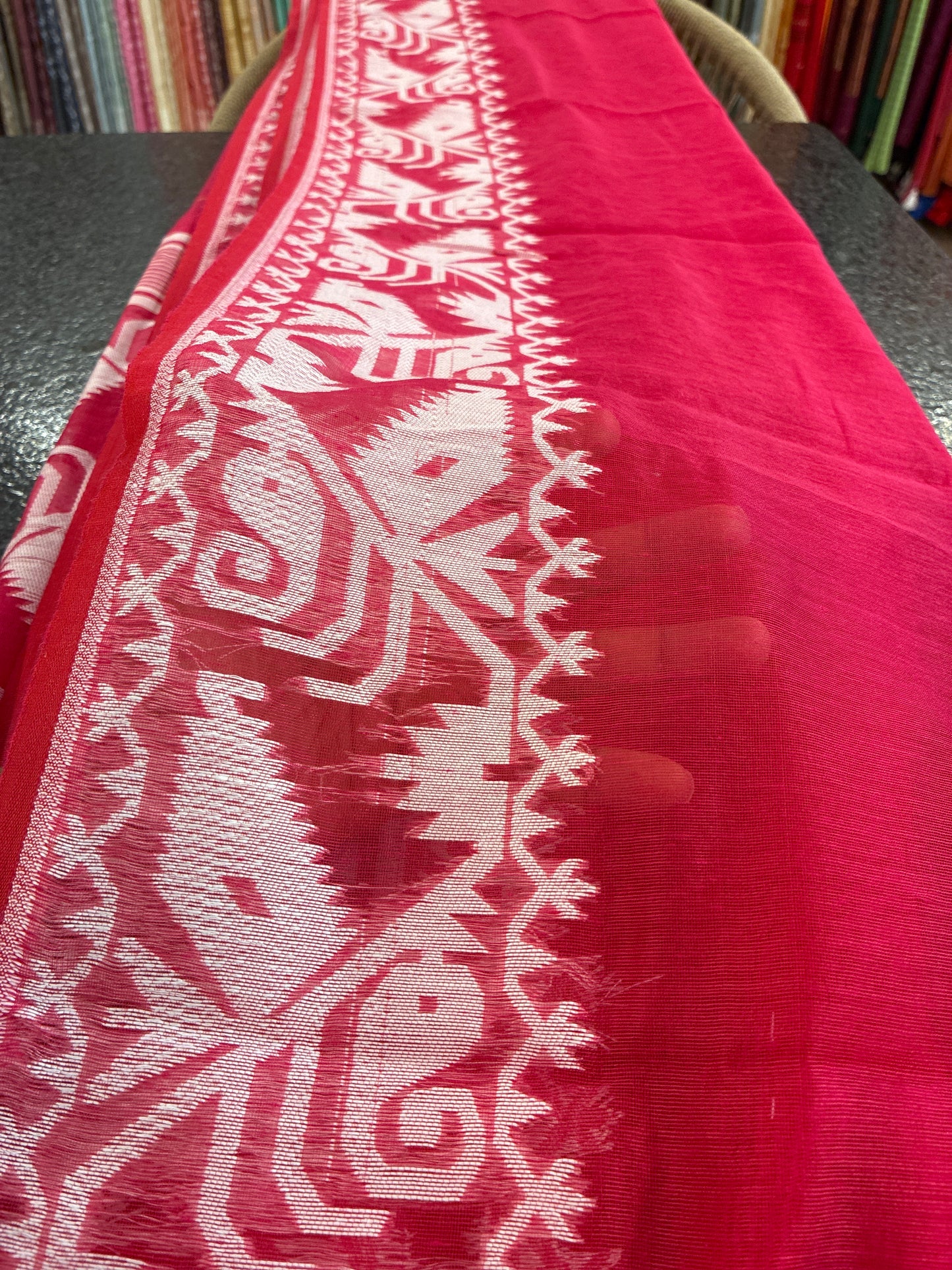 Jamdhani Cotton Saree - Dark Pink