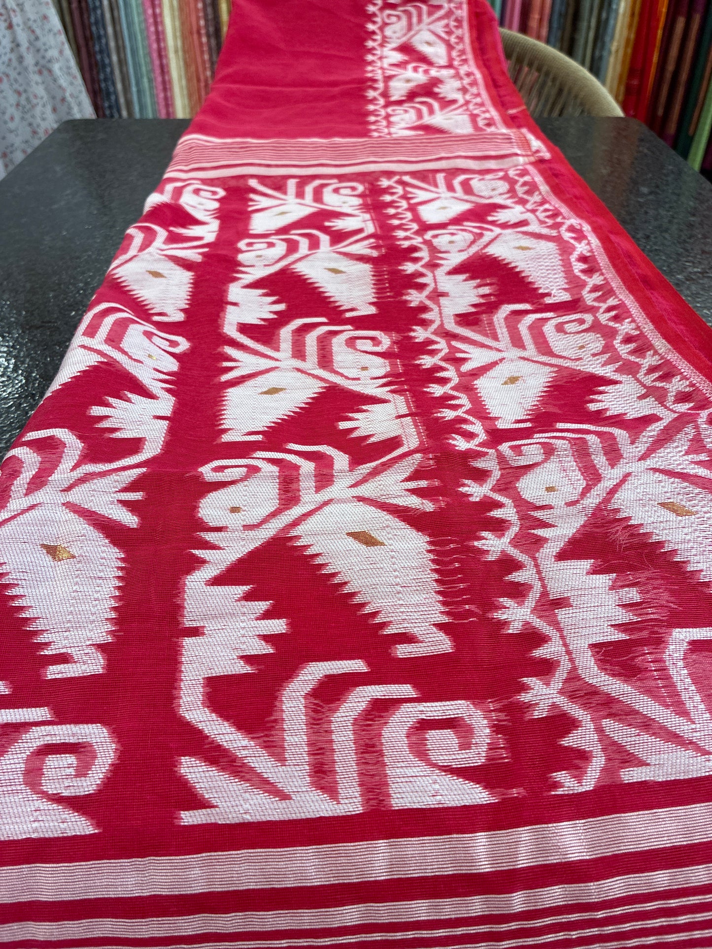Jamdhani Cotton Saree - Dark Pink