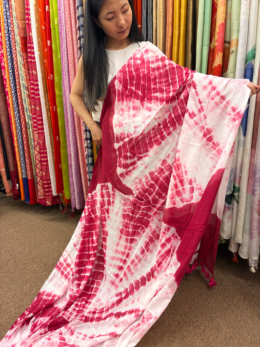 Soft Mul Cotton saree - White and Pink