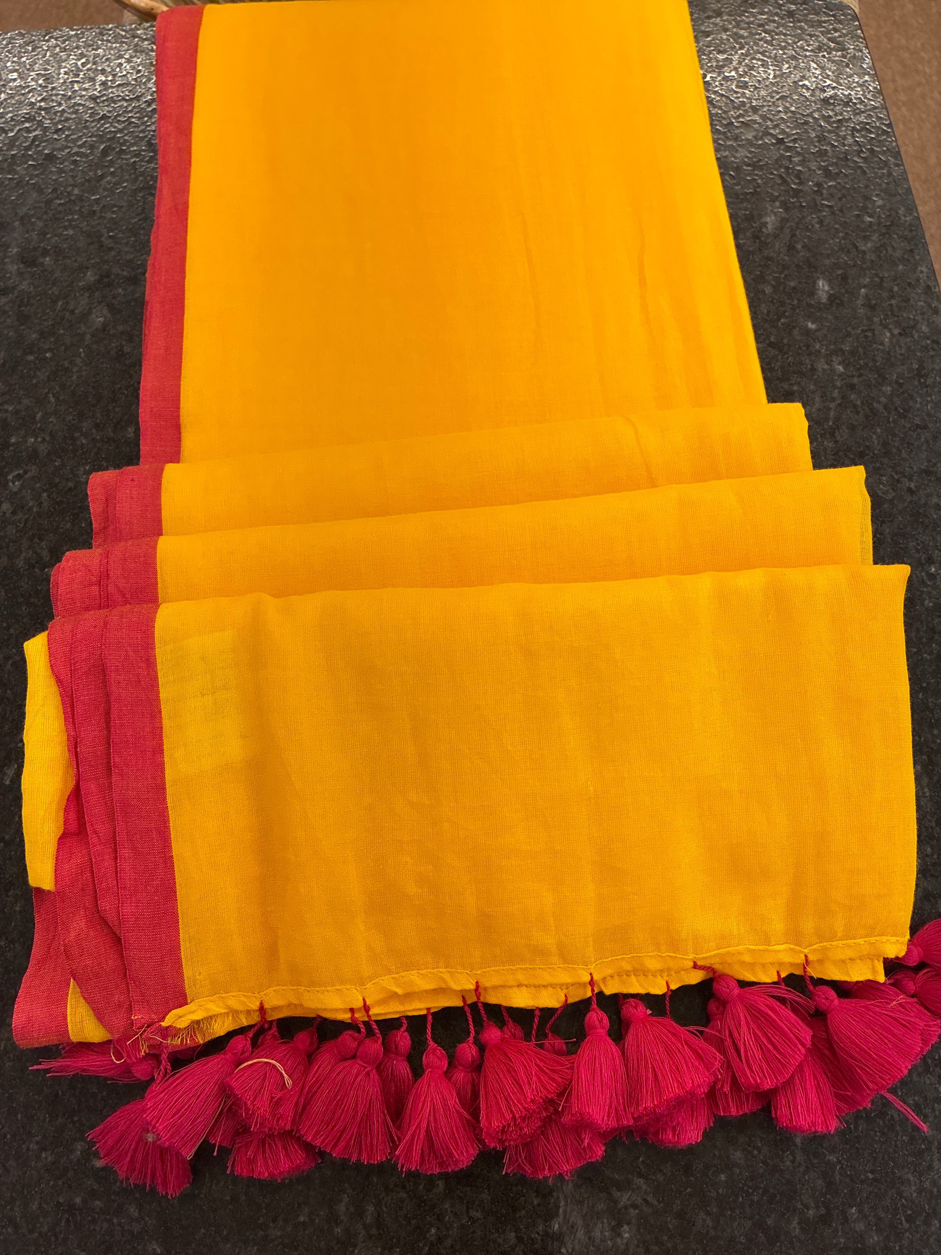 Soft Mul Cotton saree - yellow and Pink
