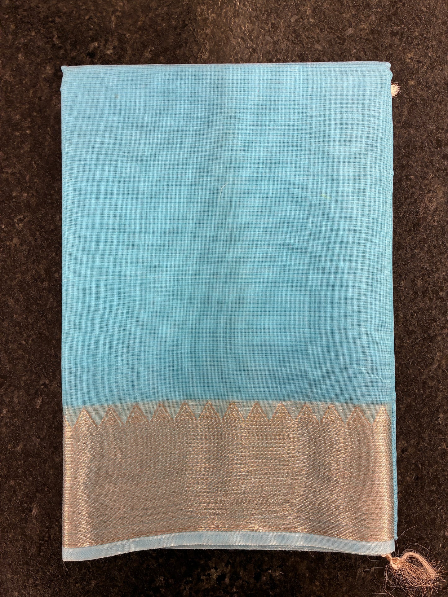 Cotton Saree temple border - Sky blue