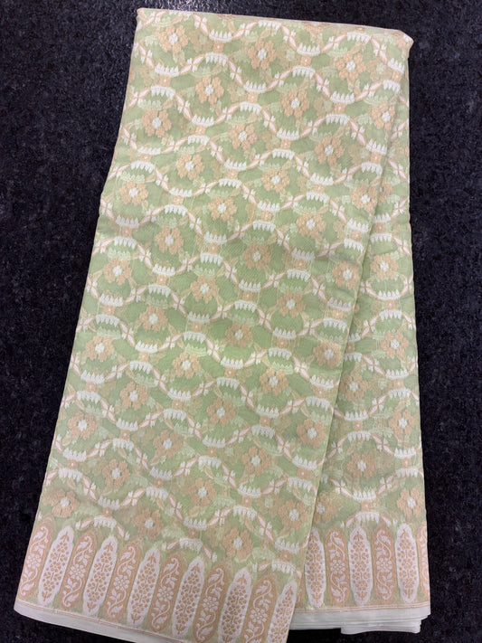 Pure Cotton Jamdhani woven saree - Mint Green