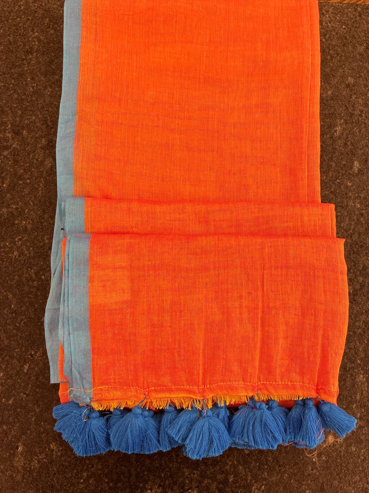 Soft Mul Cotton saree - Orange and blue