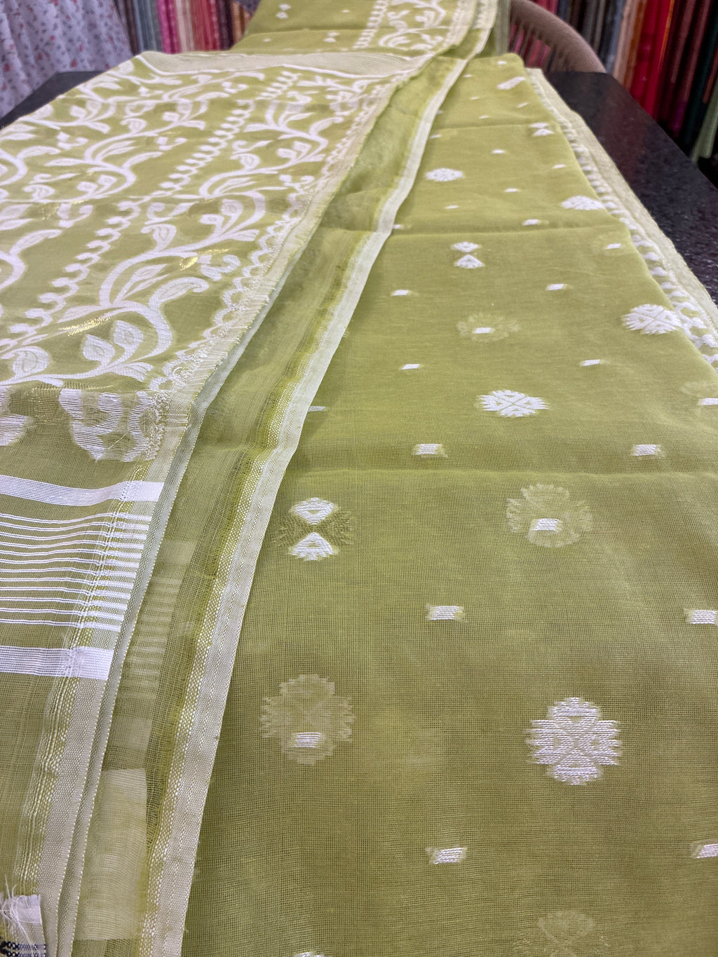Jamdhani Cotton Saree - Green