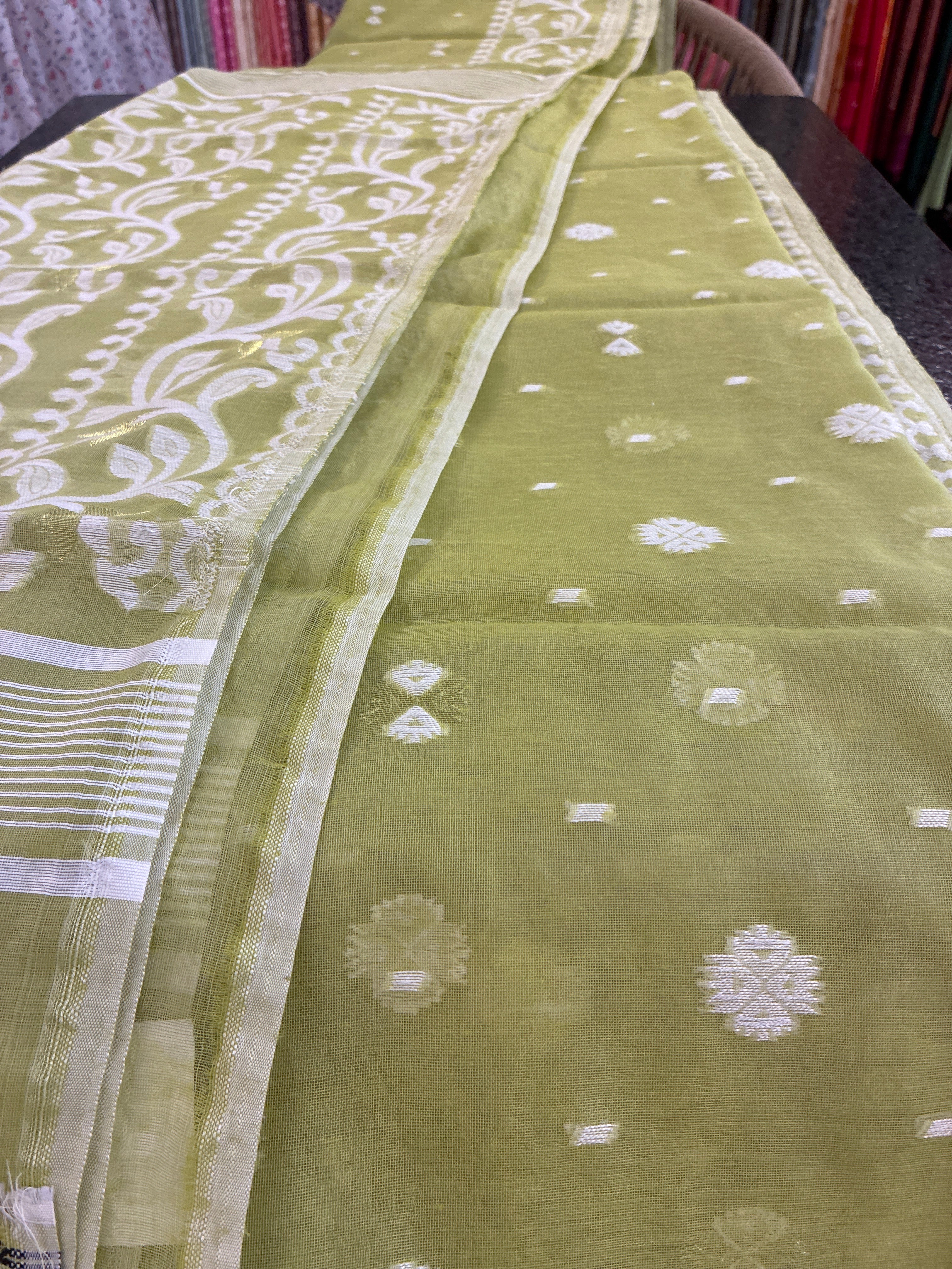 Jamdhani Cotton Saree - Green