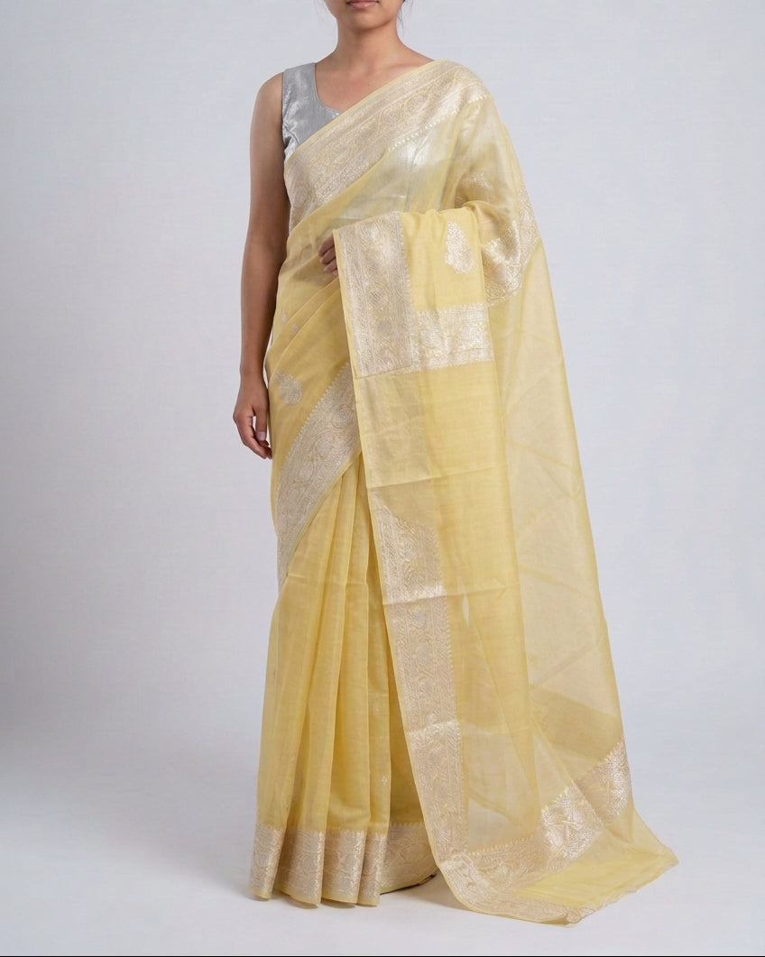 Pure Chiffon Silk saree - Light lime green