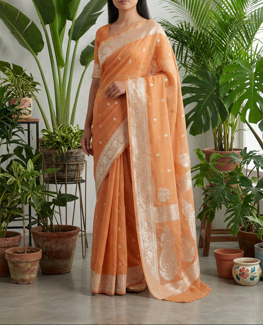 Pure Chiffon Silk saree - Light Rust Orange