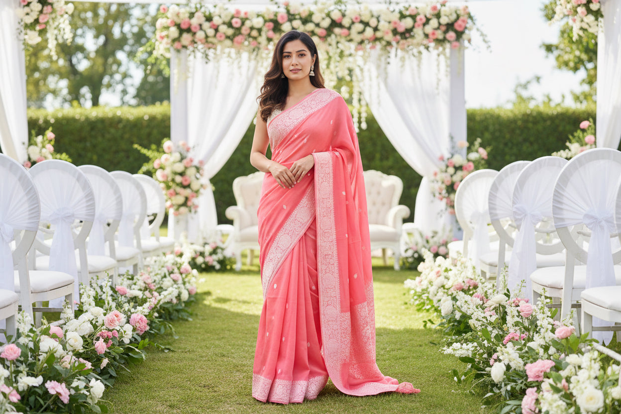 Pure Chiffon Silk saree - Peachish Pink