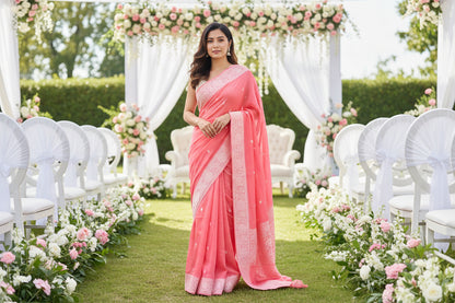 Pure Chiffon Silk saree - Peachish Pink