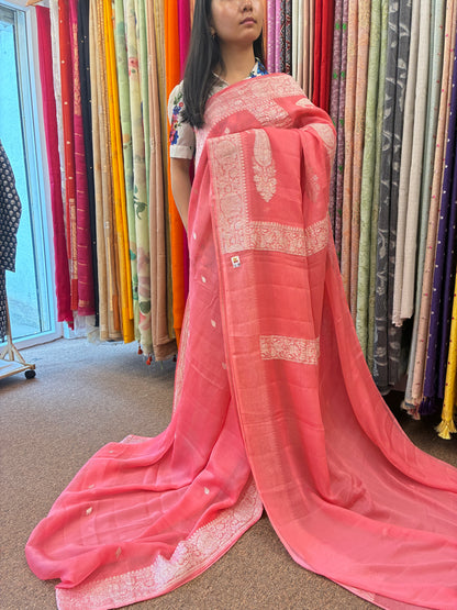 Pure Chiffon Silk saree - Peachish Pink