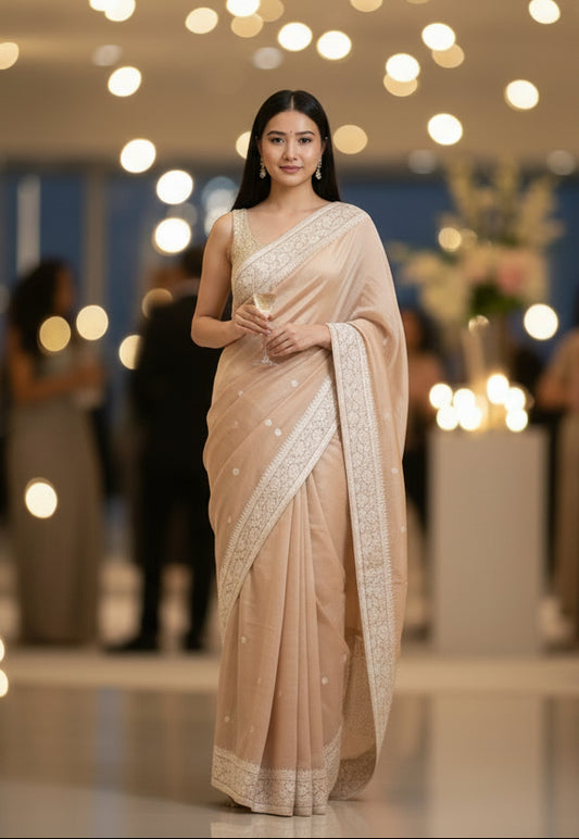 Pure Chiffon Silk saree - Pale shade of beige