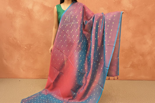 So elegant Tissue Saree - Dual Shade Metallic Copper and green