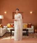 Organza Appliqué Floral Saree - Cream and peach work