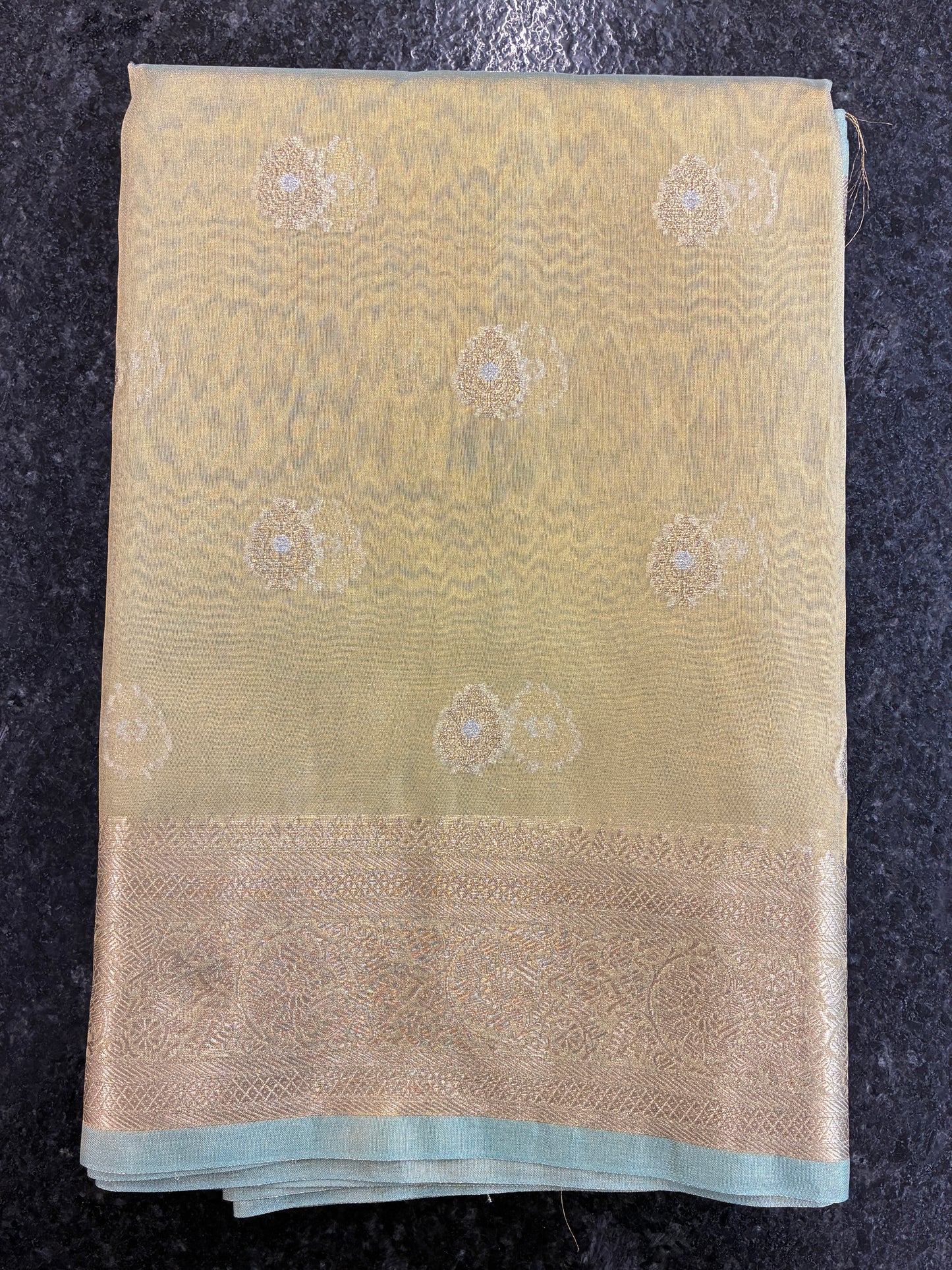Glam tissue saree with Meena buttas - Pastel green