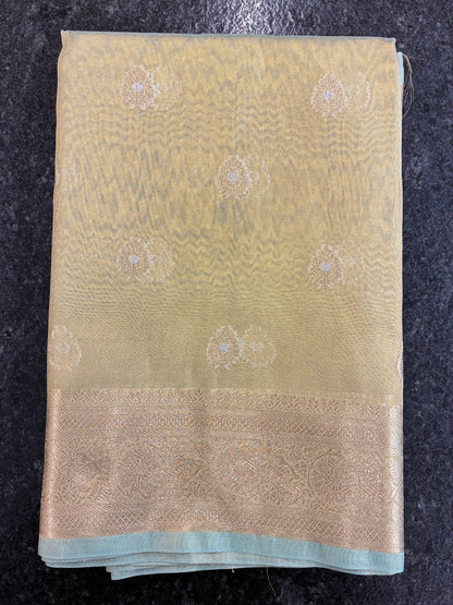 Glam tissue saree with Meena buttas - Pastel green