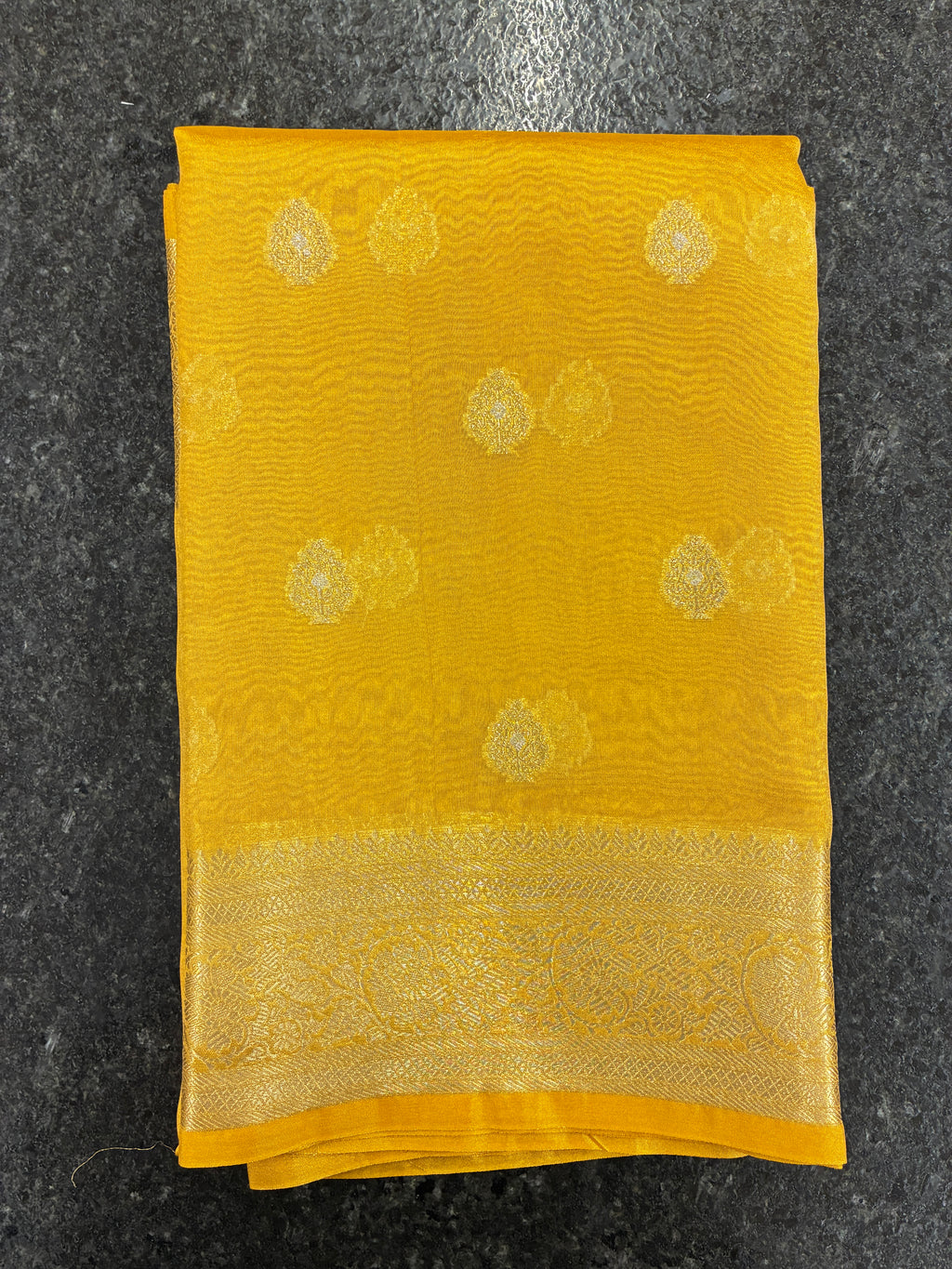 Glam tissue saree with Meena buttas - Yellow Gold