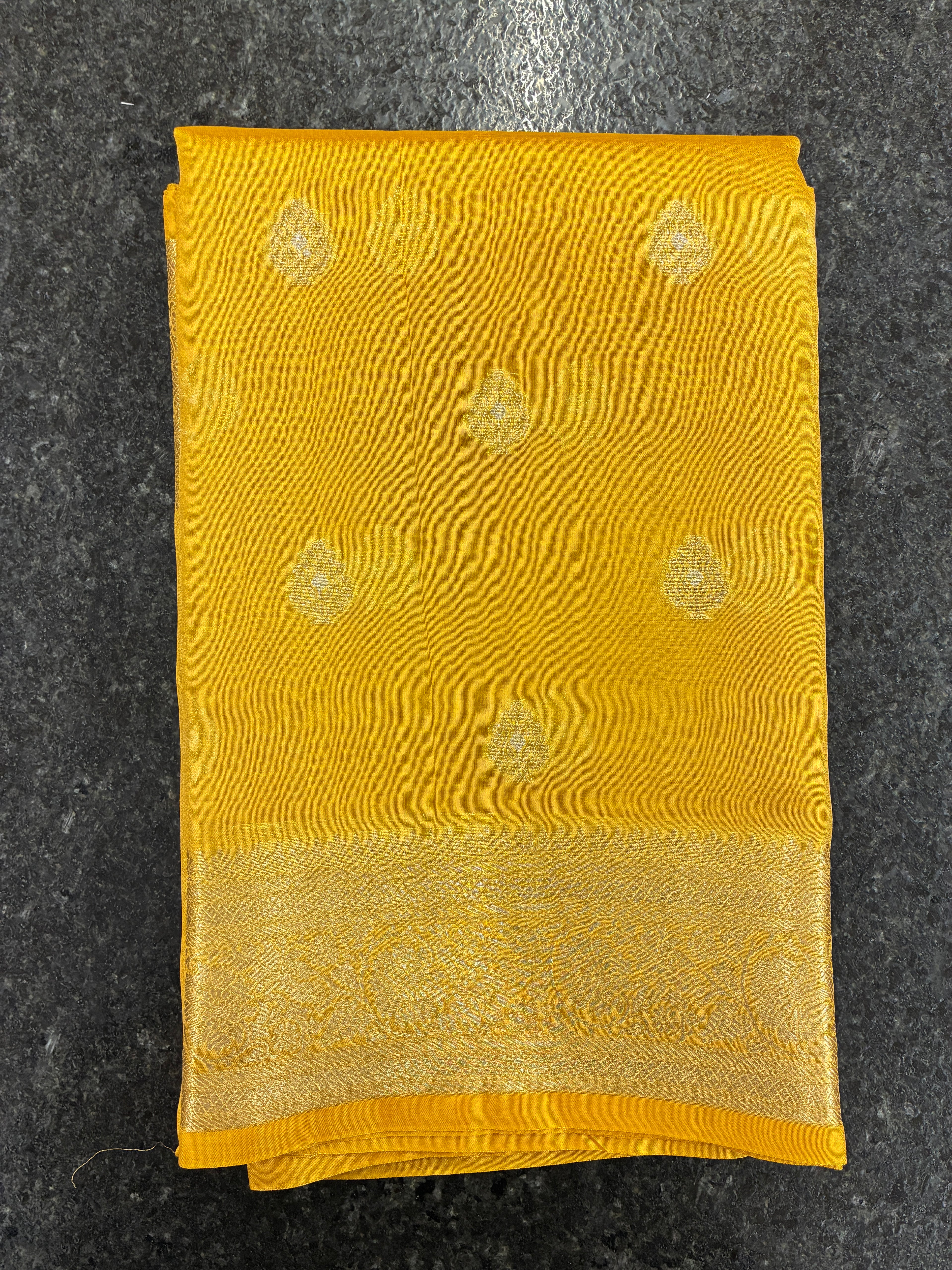 Glam tissue saree with Meena buttas - Yellow Gold