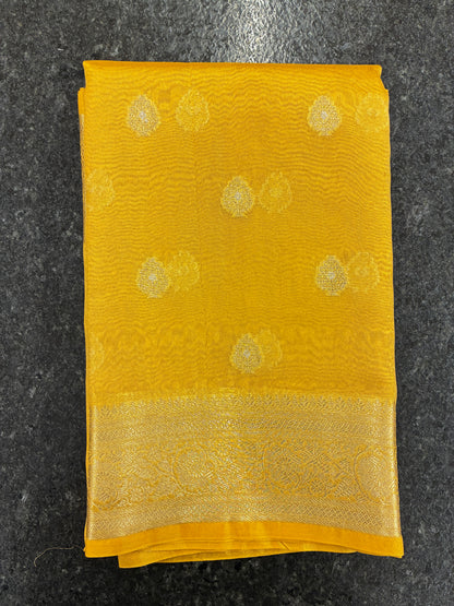 Glam tissue saree with Meena buttas - Yellow Gold