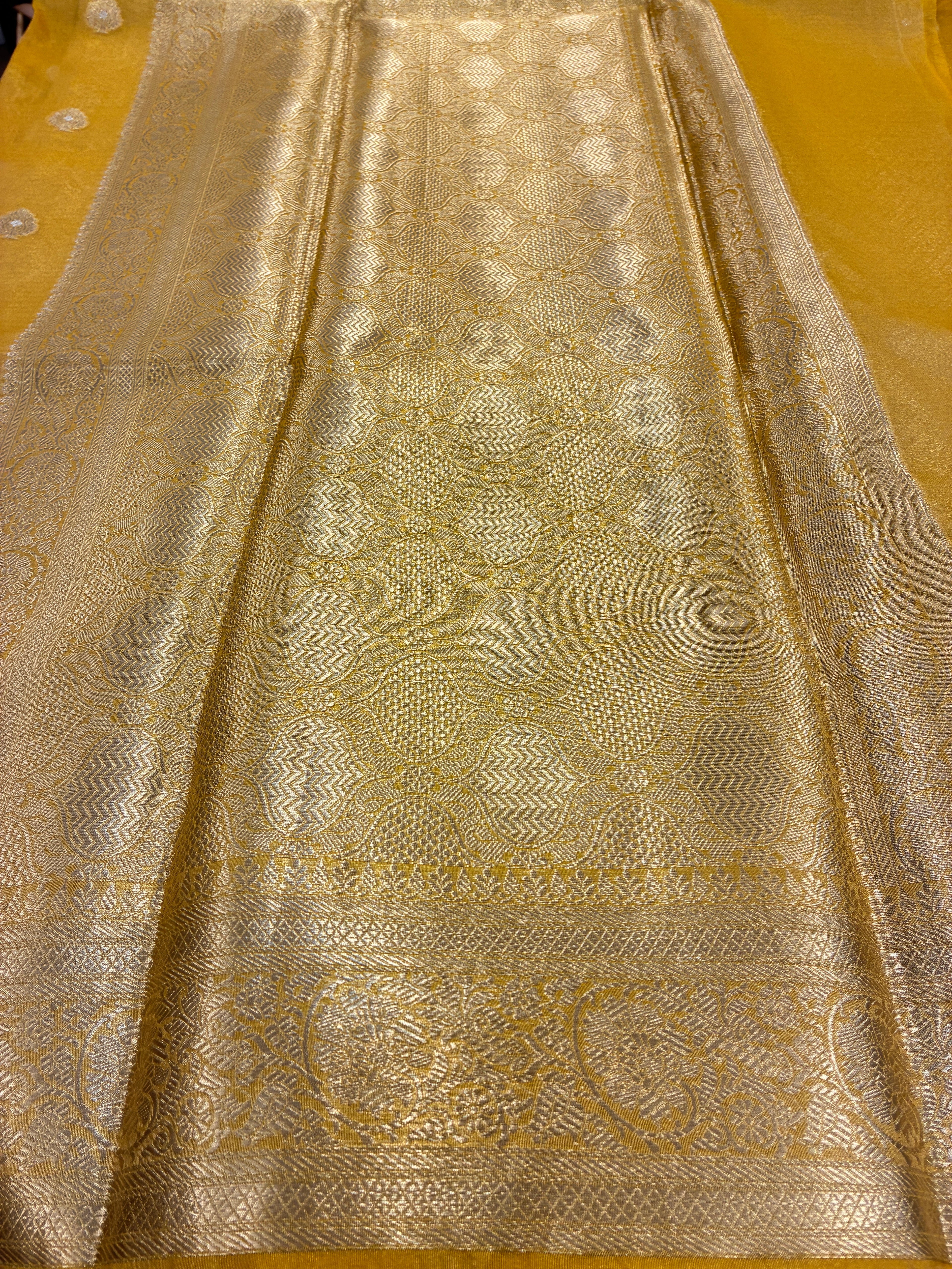 Glam tissue saree with Meena buttas - Yellow Gold