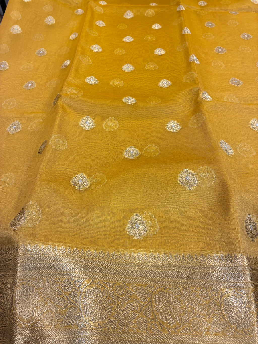 Glam tissue saree with Meena buttas - Yellow Gold