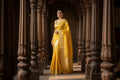 Glam tissue saree with Meena buttas - Yellow Gold