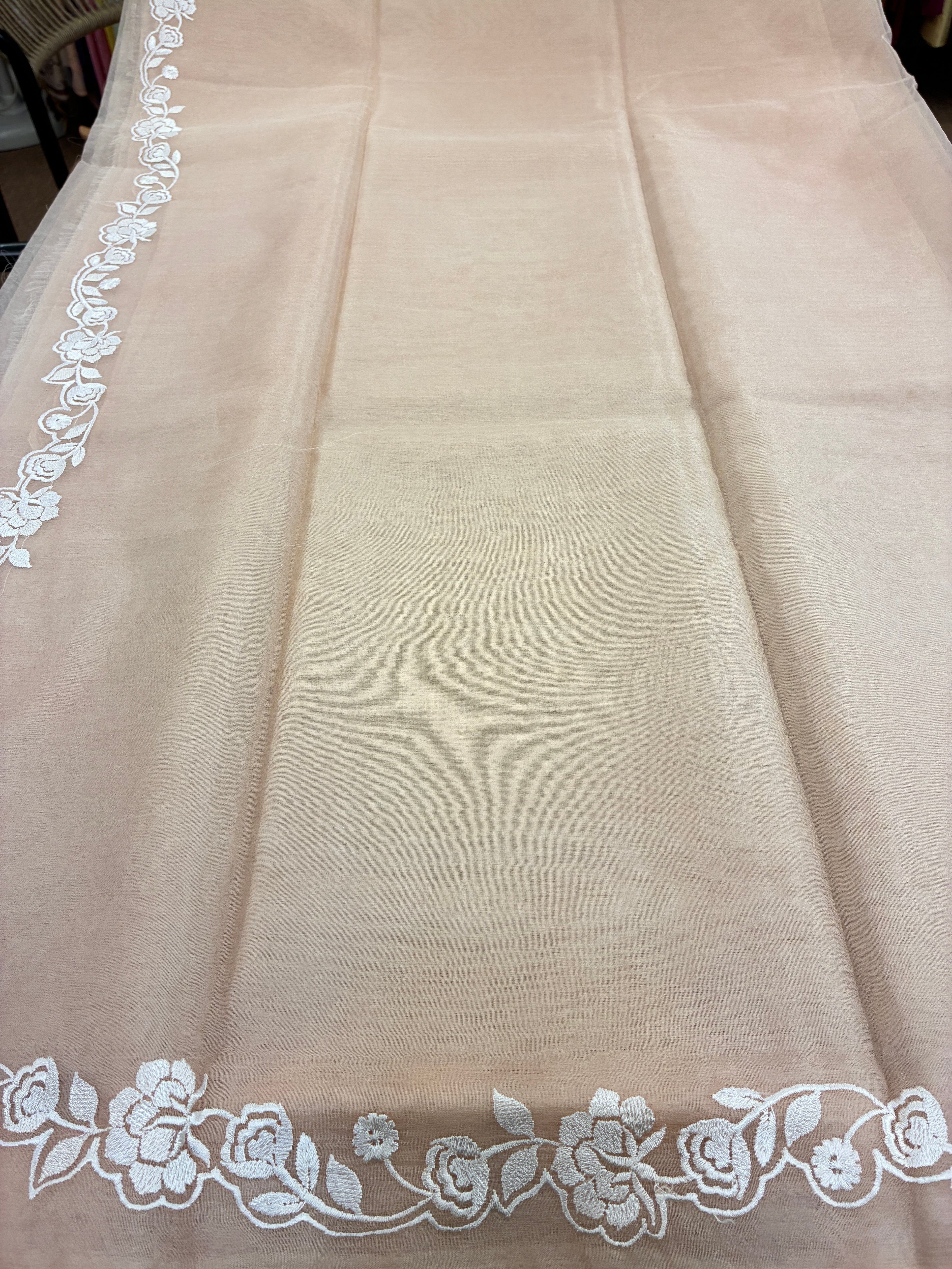 Peach simple rose organza saree