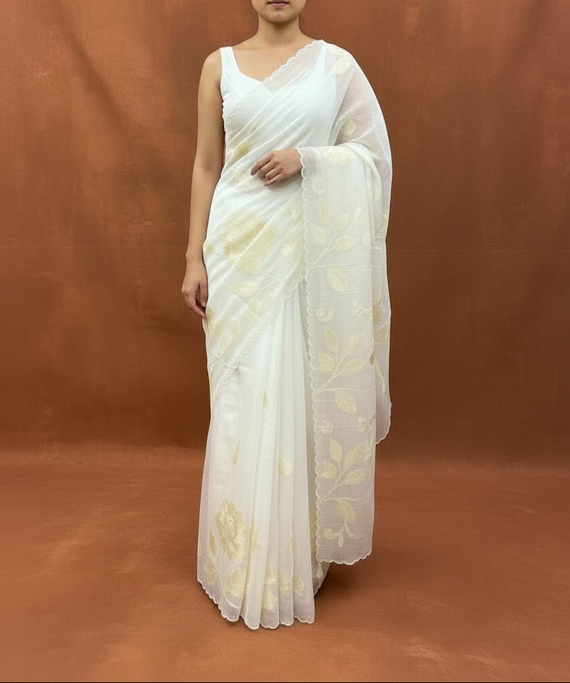 Soft Kota embroidery saree - Off white