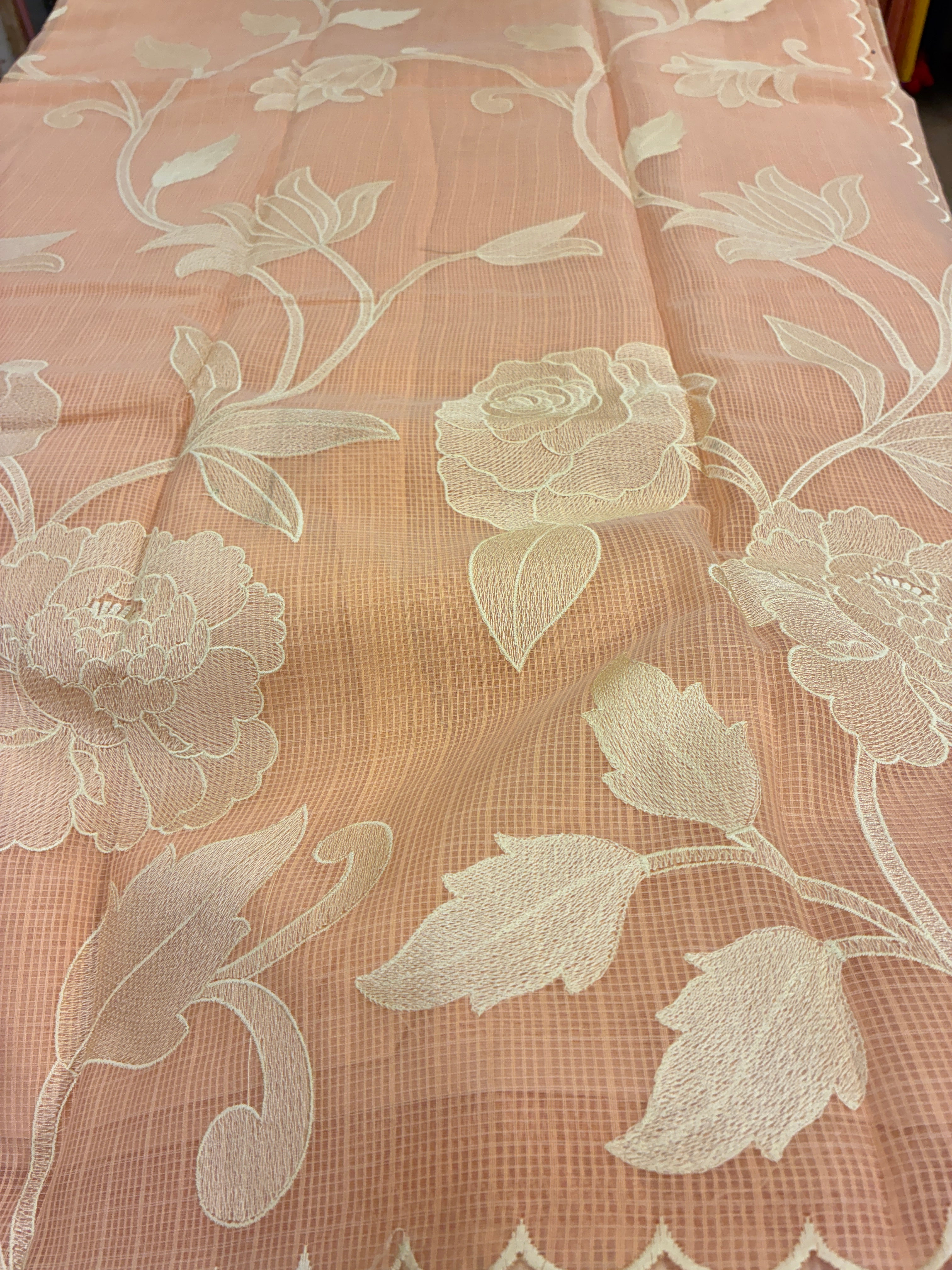 Soft Kota embroidery saree - Peach
