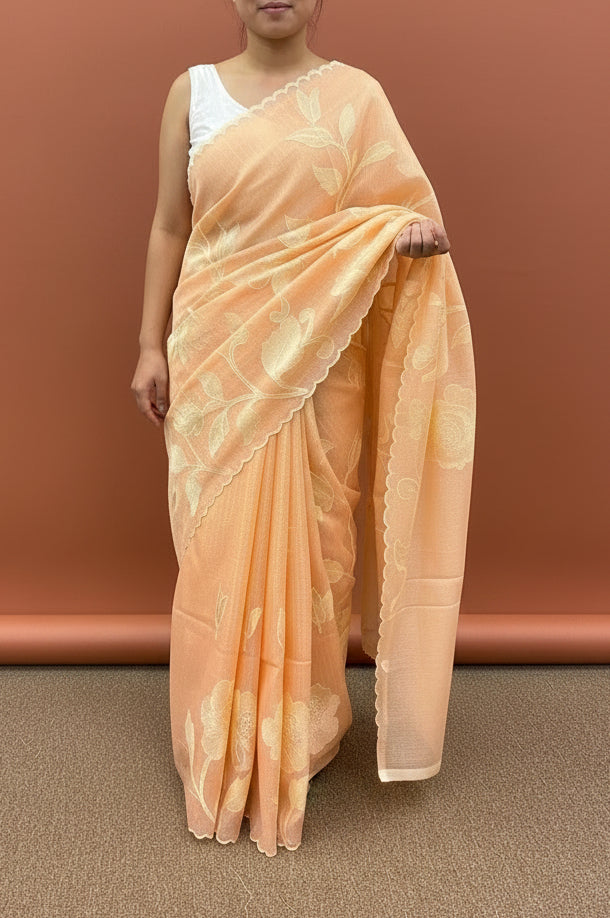 Soft Kota embroidery saree - Peach