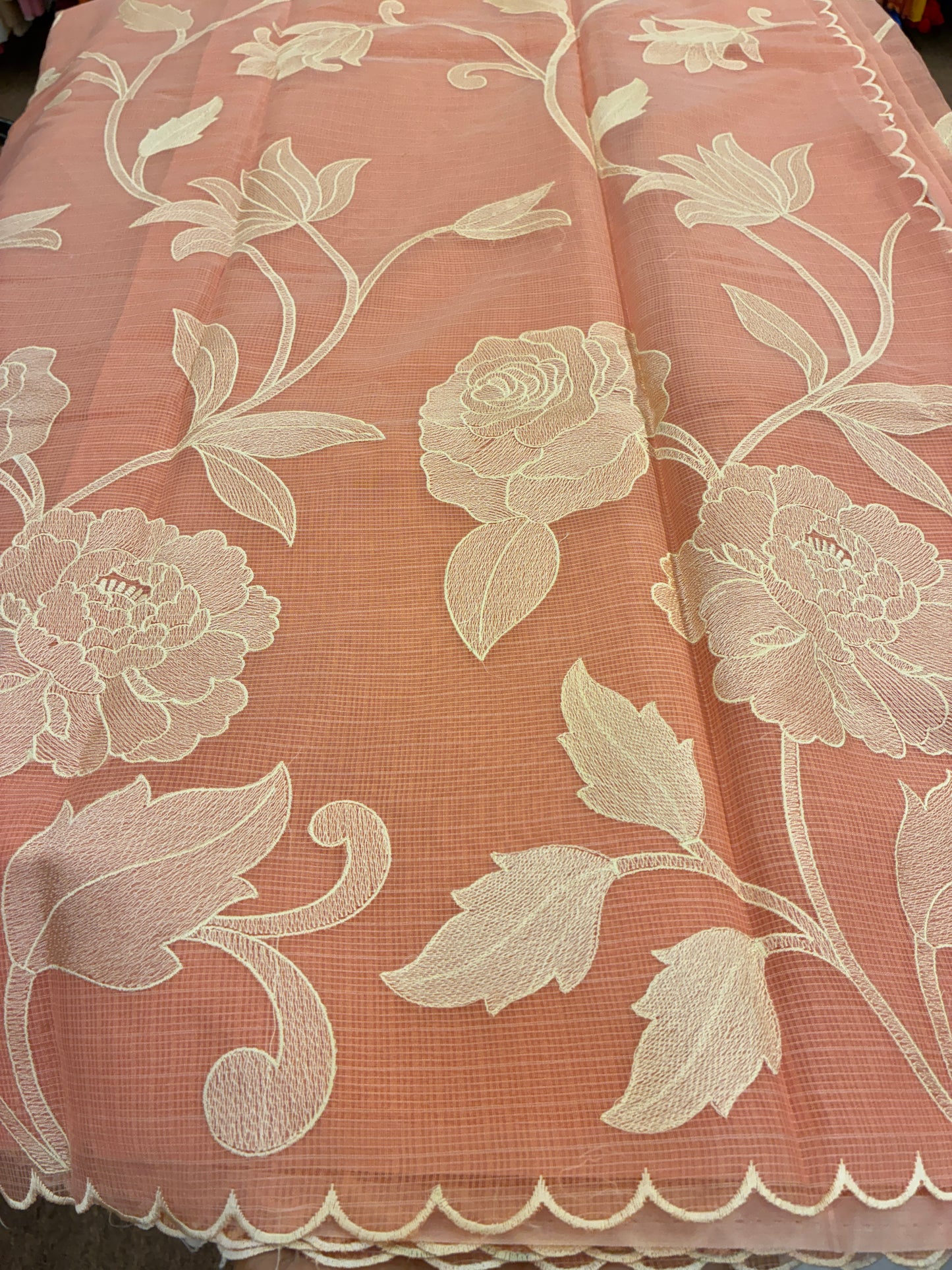 Soft Kota embroidery saree - Peachish Pink