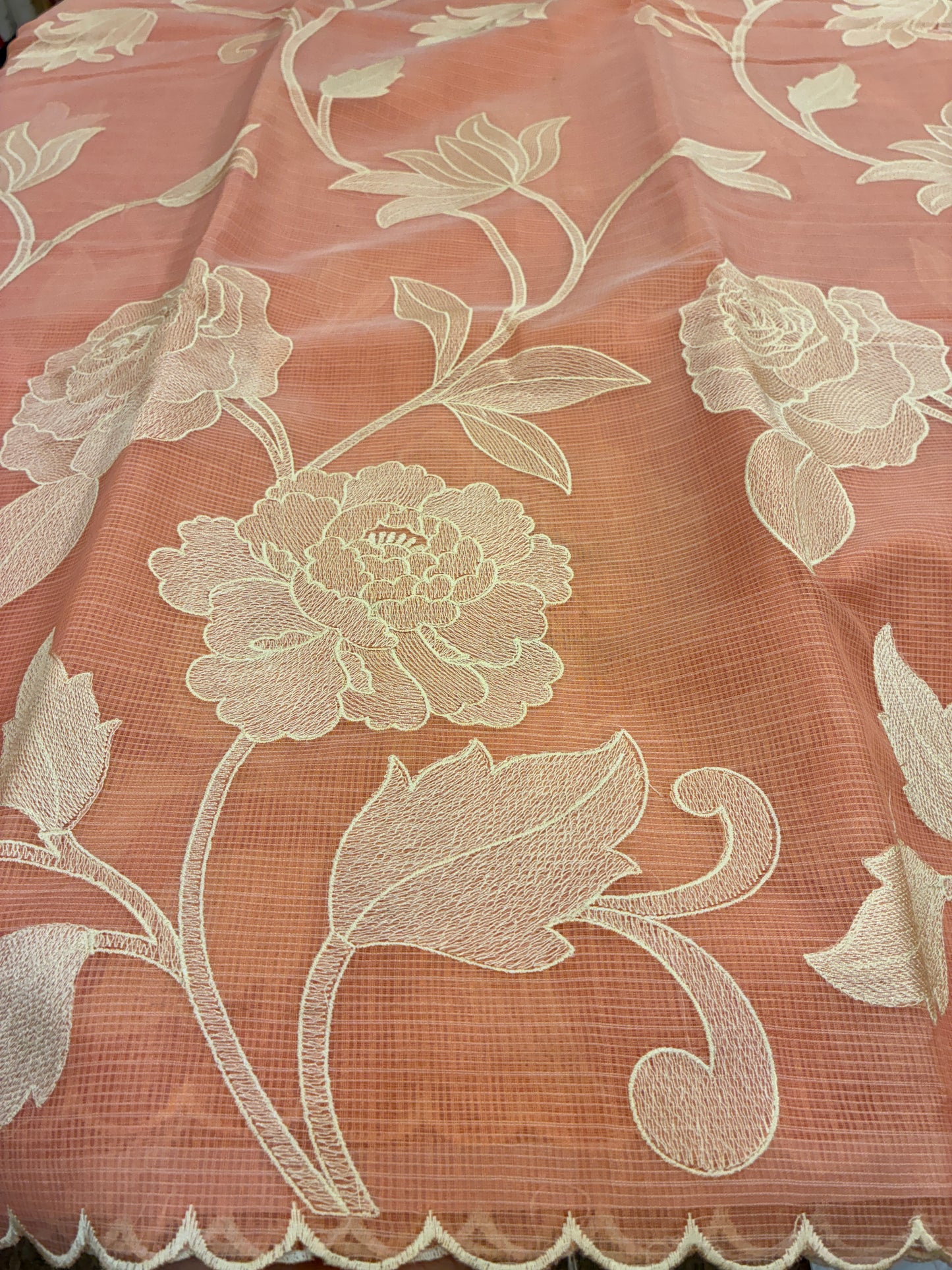 Soft Kota embroidery saree - Peachish Pink