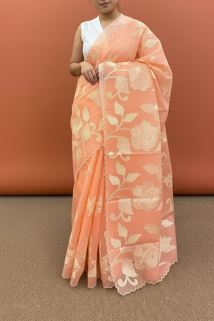 Soft Kota embroidery saree - Peachish Pink