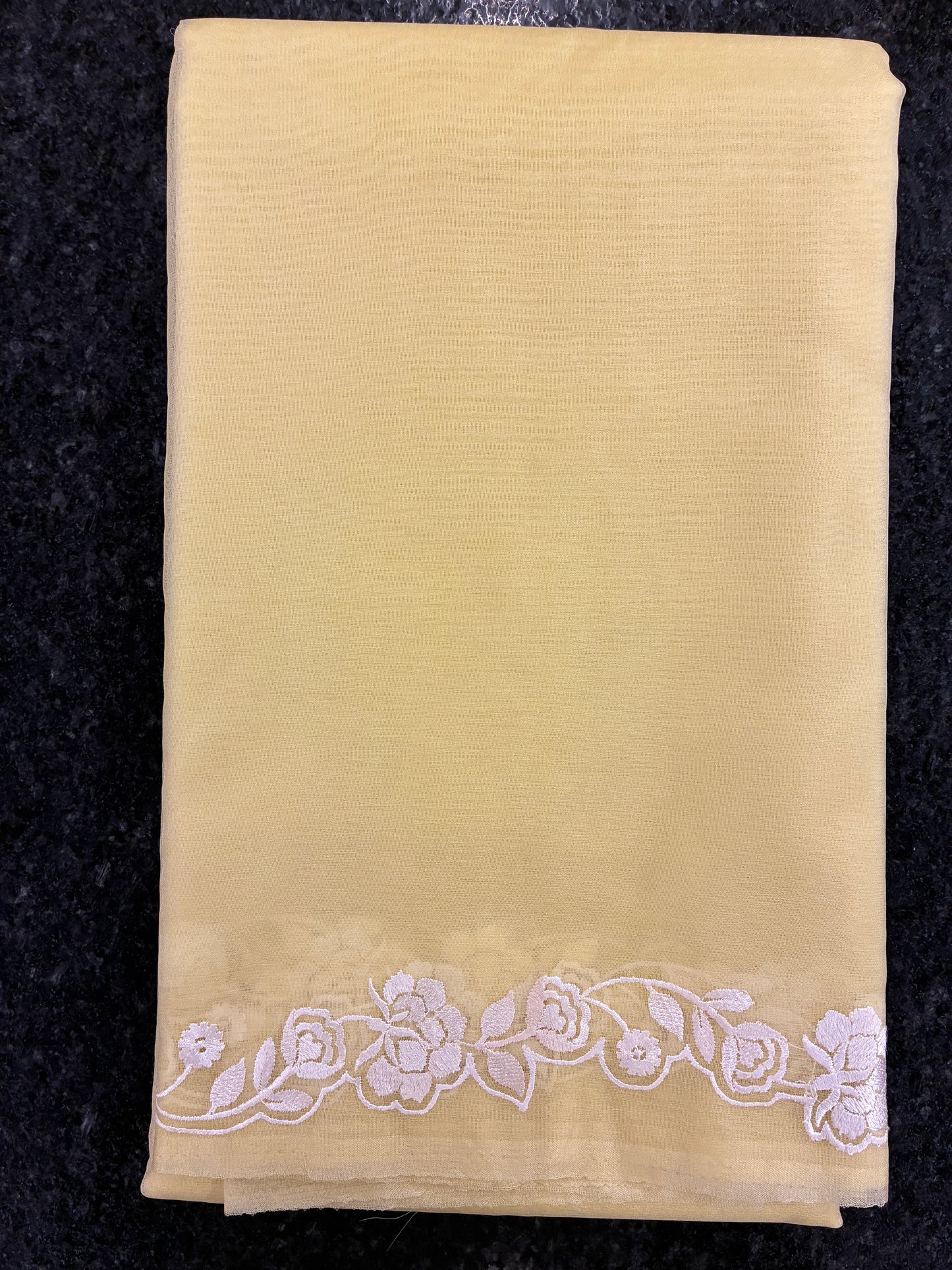 Yellow + Green simple rose organza saree