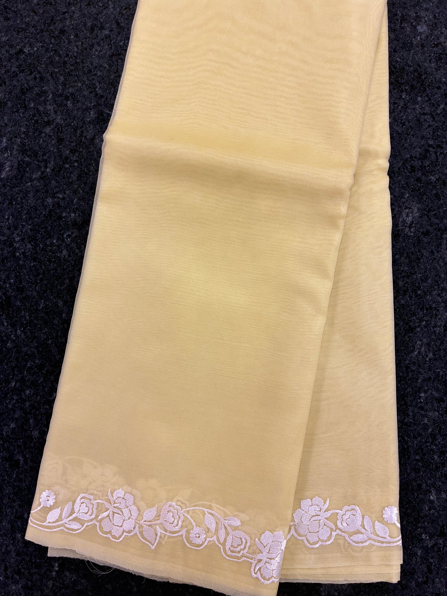 Yellow + Green simple rose organza saree