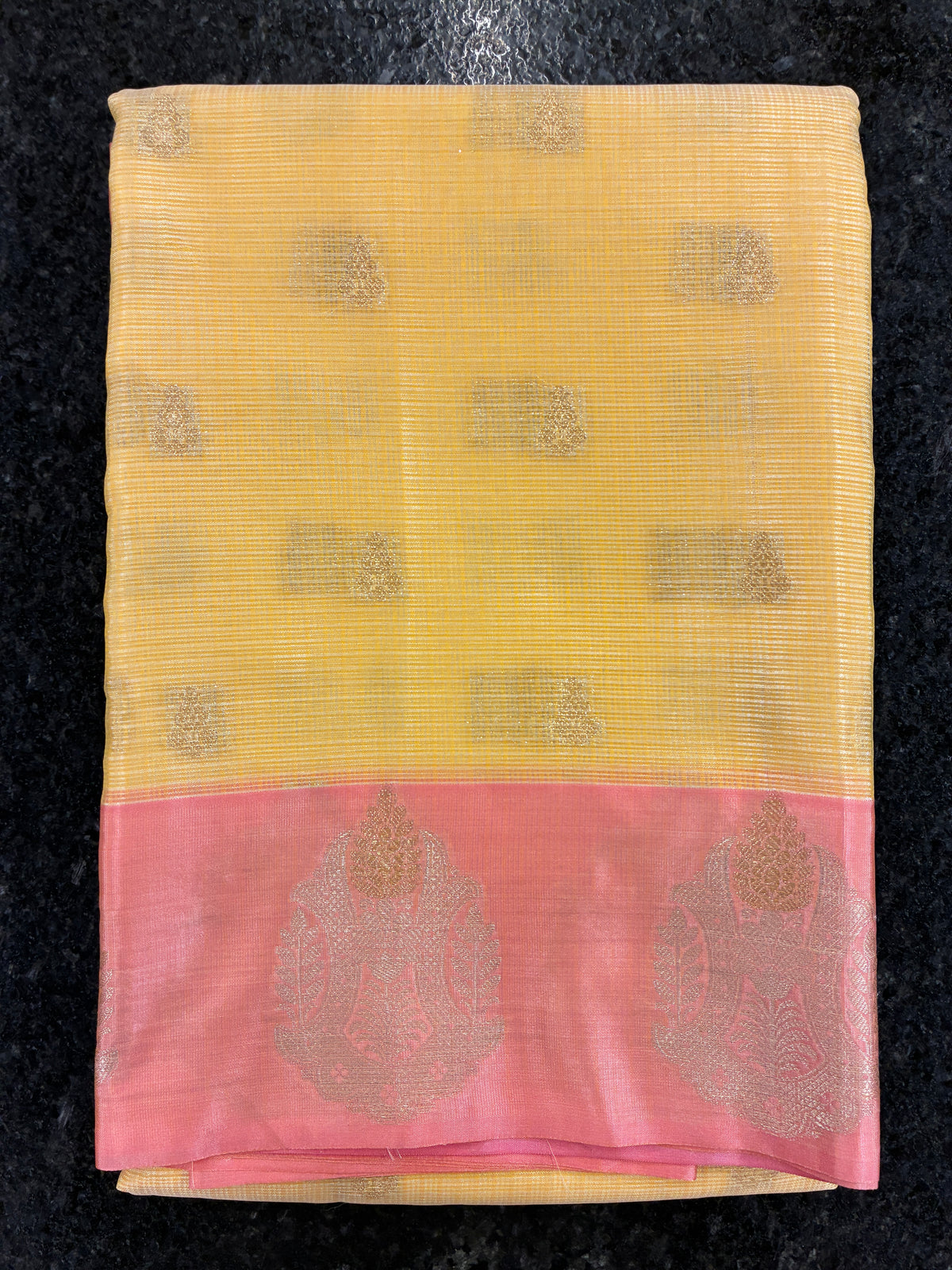Soft Kota silk Banarasi Weaving with Satin border saree - Light Yellow and Pink