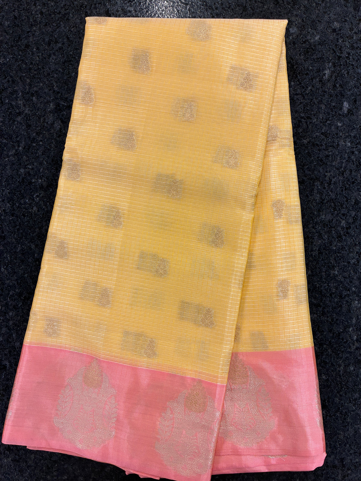 Soft Kota silk Banarasi Weaving with Satin border saree - Light Yellow and Pink