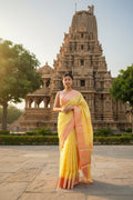 Soft Kota silk Banarasi Weaving with Satin border saree - Light Yellow and Pink