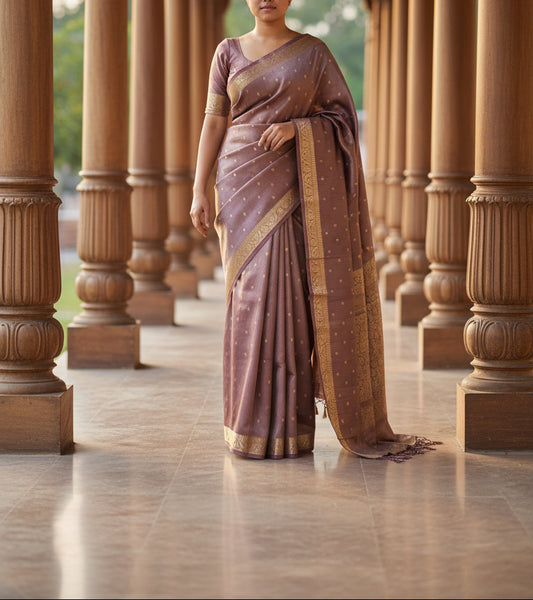 Tissue Silk woven traditional Banarasi saree - Copper brown