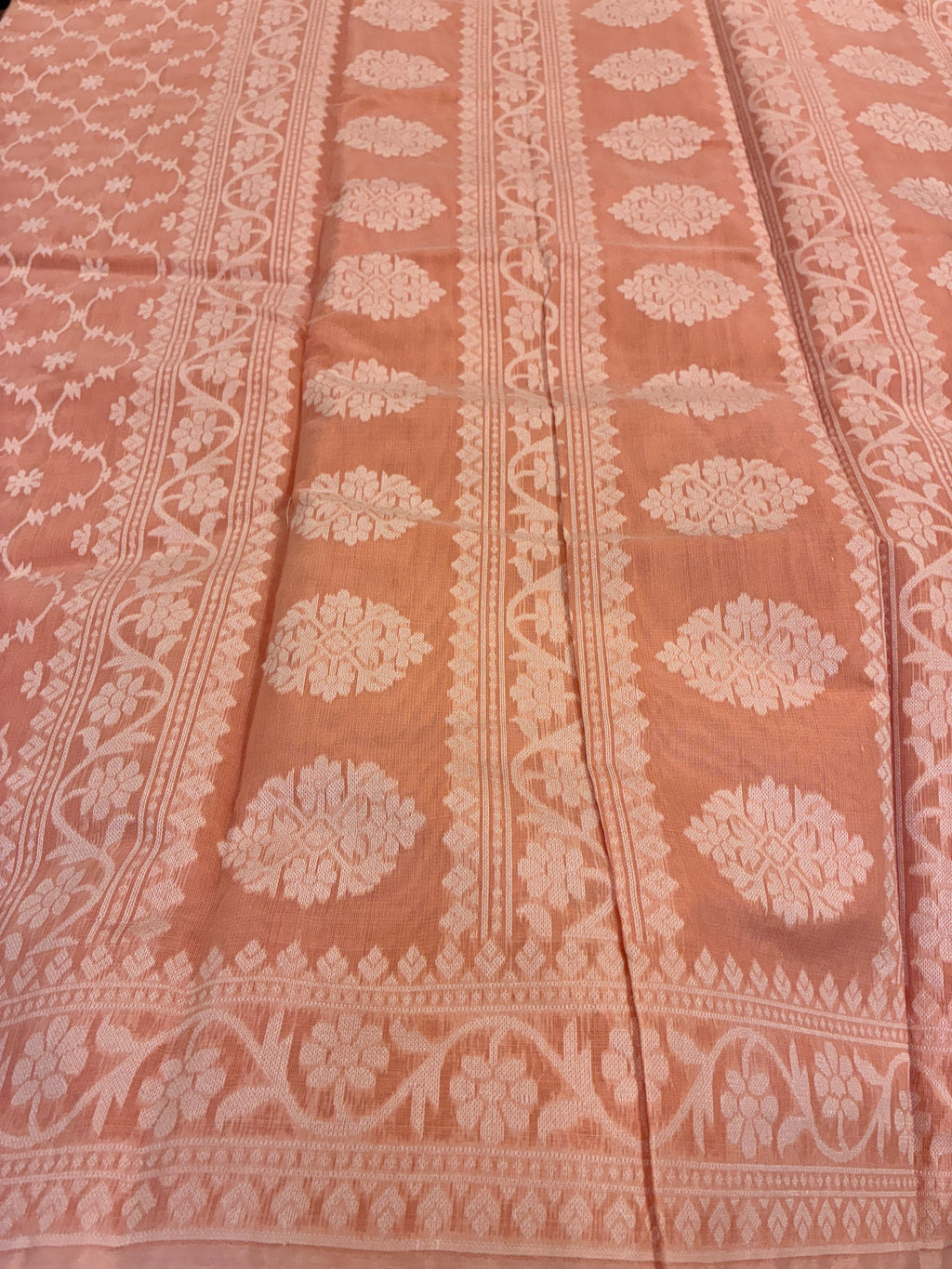 Jamdhani Cotton Saree with Silk thread work (Resham) - Peach