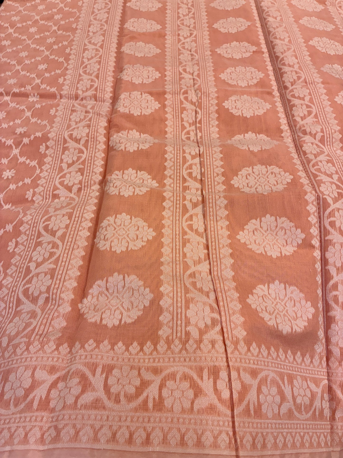 Jamdhani Cotton Saree with Silk thread work (Resham) - Peach
