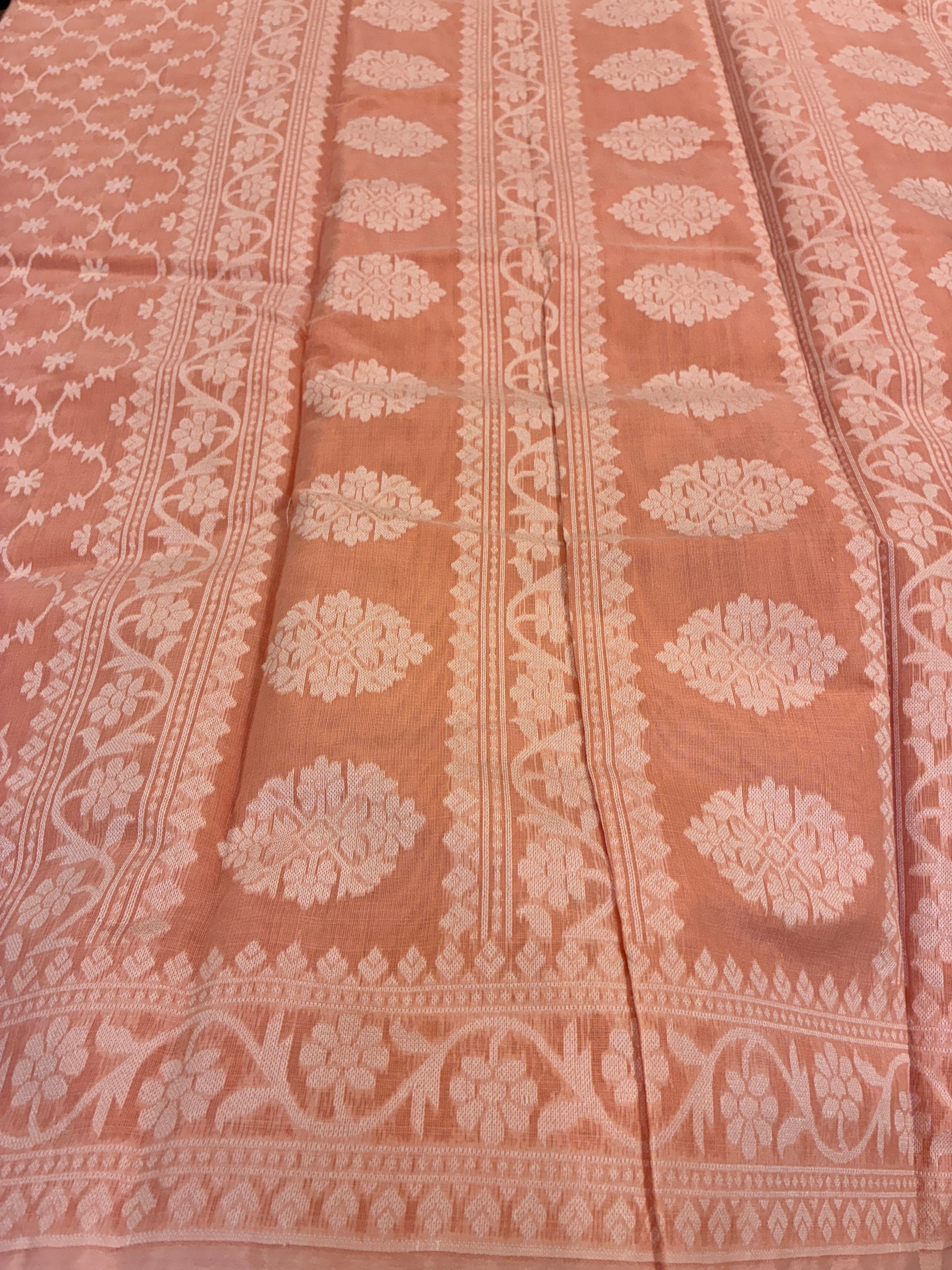 Jamdhani Cotton Saree with Silk thread work (Resham) - Peach